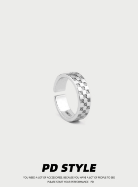 PDSTYLE小众设计复古凹凸格纹戒指男潮ins高级感简约开口食指环女