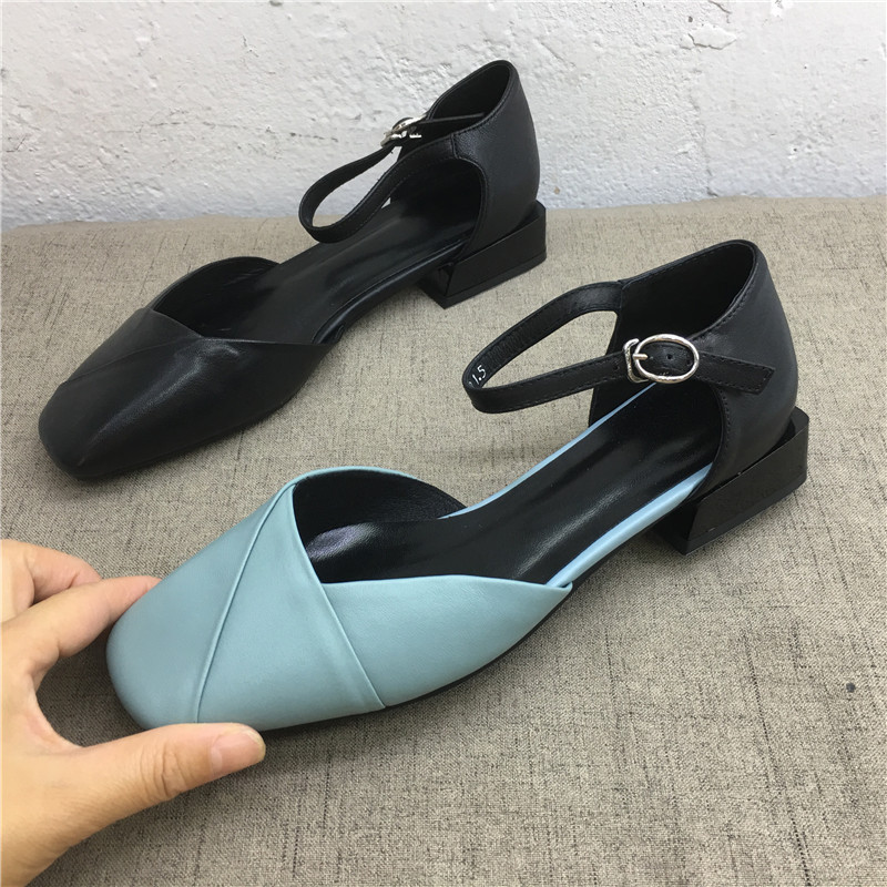 工厂断码女鞋纯皮女鞋新款真皮低跟粗跟包头牛皮女凉鞋捡漏鞋
