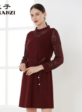 ZORANZI庄子秋冬女气质通勤中长A字裙长袖圆领针织连衣裙WDM32127
