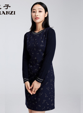 ZORANZI庄子女春秋时尚气质印花连衣裙百搭中长长袖裙子WDN42101