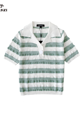 ZORANZI庄子女POLO领套头夏季短袖撞色条纹上衣WKS22702-WKS22703