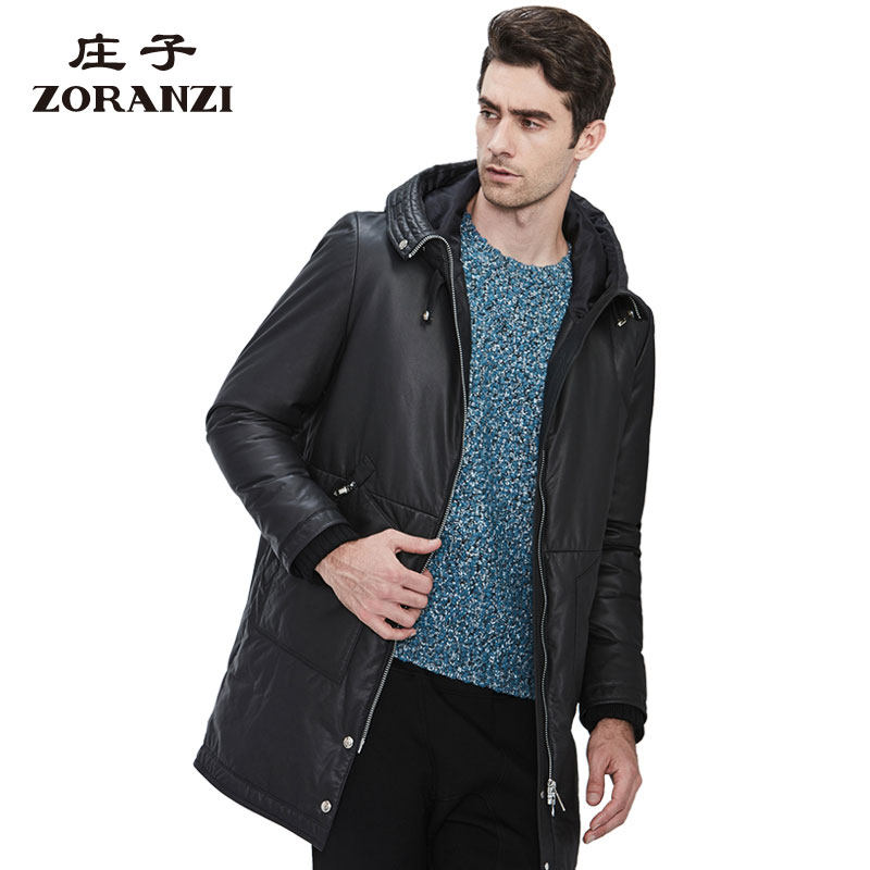 ZORANZI牛皮皮羽绒服庄子男冬季商务休闲翻帽领修身外套LMR16797