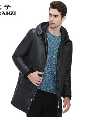 ZORANZI牛皮皮羽绒服庄子男冬季商务休闲翻帽领修身外套LMR16797
