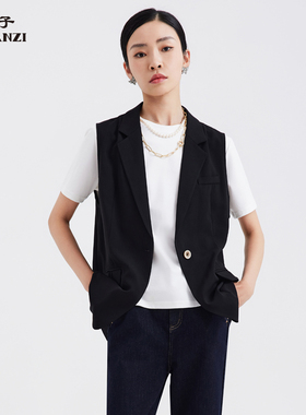 ZORANZI庄子女一粒扣气质通勤黑色西装领显瘦西装马甲WVS22574