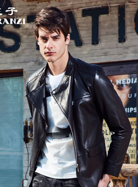 ZORANZI绵羊皮皮衣庄子春秋男休闲时尚短立领皮夹克外套LMQ12865
