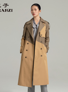 ZORANZI庄子女春秋西装领长款高端气质风衣格纹百搭外套WWQ11676