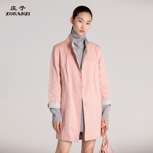 ZORANZI庄子春秋女长袖 风衣休闲百搭外套WWK32121 连帽直筒中长款