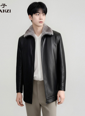 ZORANZI 庄子男装冬季黑色翻领皮衣男士水貂毛内胆外套MYR40615