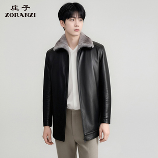 ZORANZI 庄子男装冬季黑色翻领皮衣男士水貂毛内胆外套MYR40615