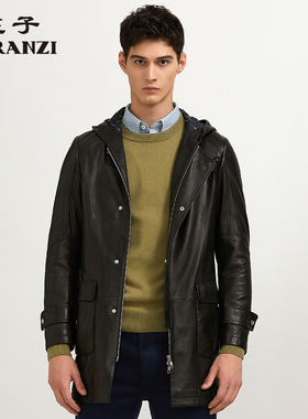 ZORANZI绵羊皮连帽修身皮衣庄子秋冬商务休闲中长男外套LMA12770