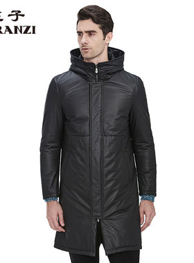 ZORANZI牛皮庄子男秋冬商务休闲连帽中长款夹棉皮衣外套LMR16719