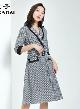 ZORANZI庄子春夏女气质中长款连衣裙千鸟格修身显瘦A字裙WDO12123