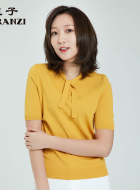 ZORANZI庄子女装夏季时尚领结装饰针织衫套头短袖上衣WKO21109