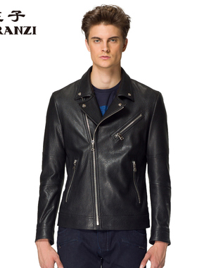 ZORANZI绵羊皮皮衣庄子男春秋时尚斜门襟皮夹克上衣外套LMQ12867