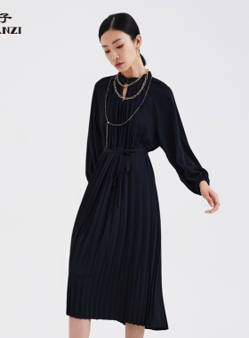 ZORANZI庄子女春秋气质百搭通勤连衣裙百褶长裙WDS3045D-WDS3046D
