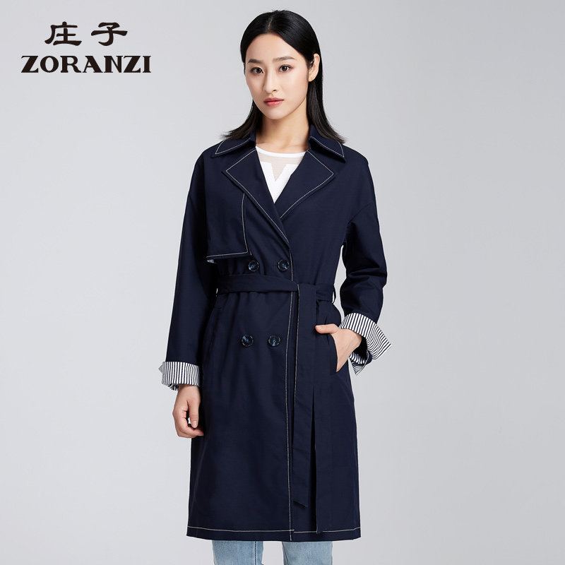 zoranzi庄子长袖翻领风衣外套