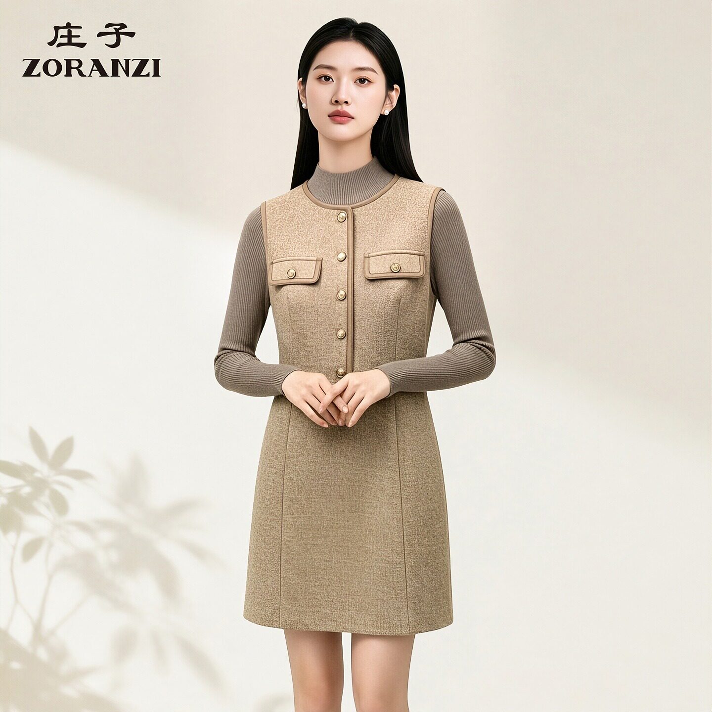 庄子女秋冬小香风毛呢显瘦连衣裙