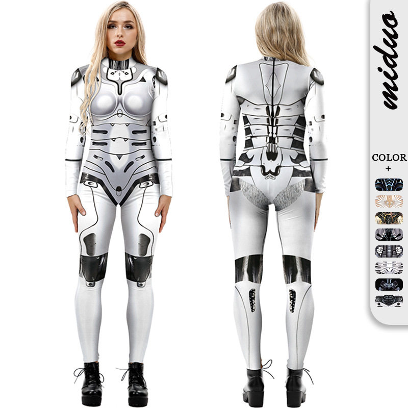 万圣节男女3D机器人铠甲印花连体衣未来感科技cos服酒吧DS服