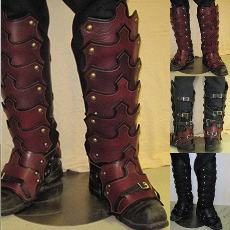 中世纪cosplay皮扣男鞋靴套靴筒舞台话剧道具朋克风维京时期护腿