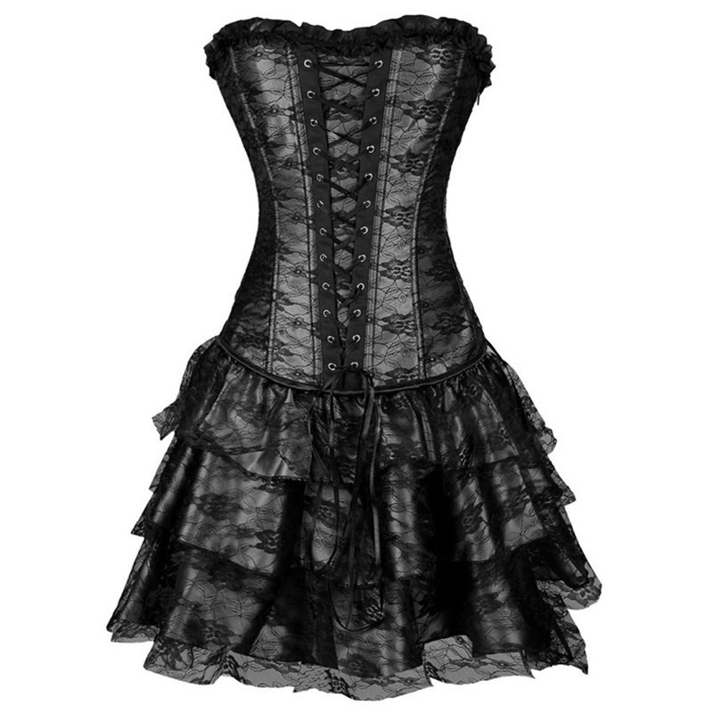塑身衣裙子分体套装蕾丝束身衣朋克哥特宫廷演出蛋糕裙抹胸