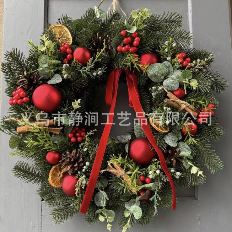 圣诞节装饰品ins森系圣诞花环门挂商场家用橱窗场景装饰美式风格