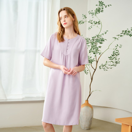 美标官方旗舰店睡裙女夏季短袖睡衣宽松休闲家居服薄款中长款睡裙
