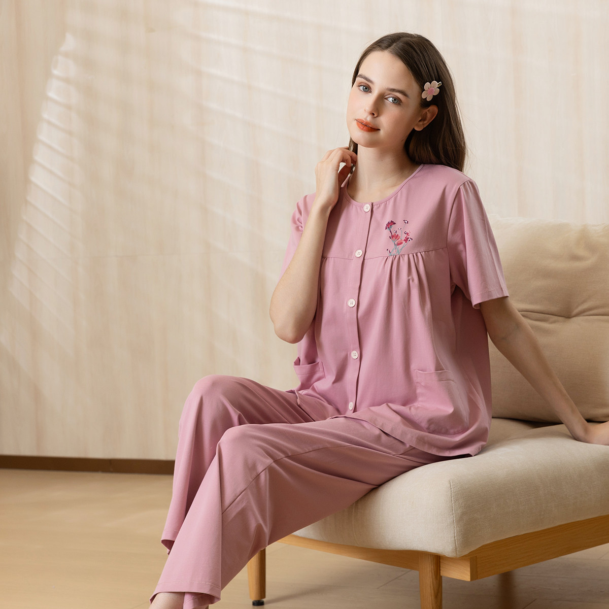 美标薄款棉质女士家居服套装图片