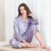 夏季 女家居服套装 丝绸长袖 美标重磅19姆米真丝睡衣100%桑蚕丝新款