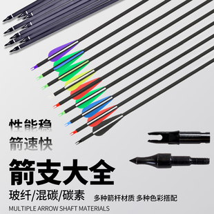 弓箭支射箭练习箭杆可换头反曲弓复合传统户外配件混碳真羽