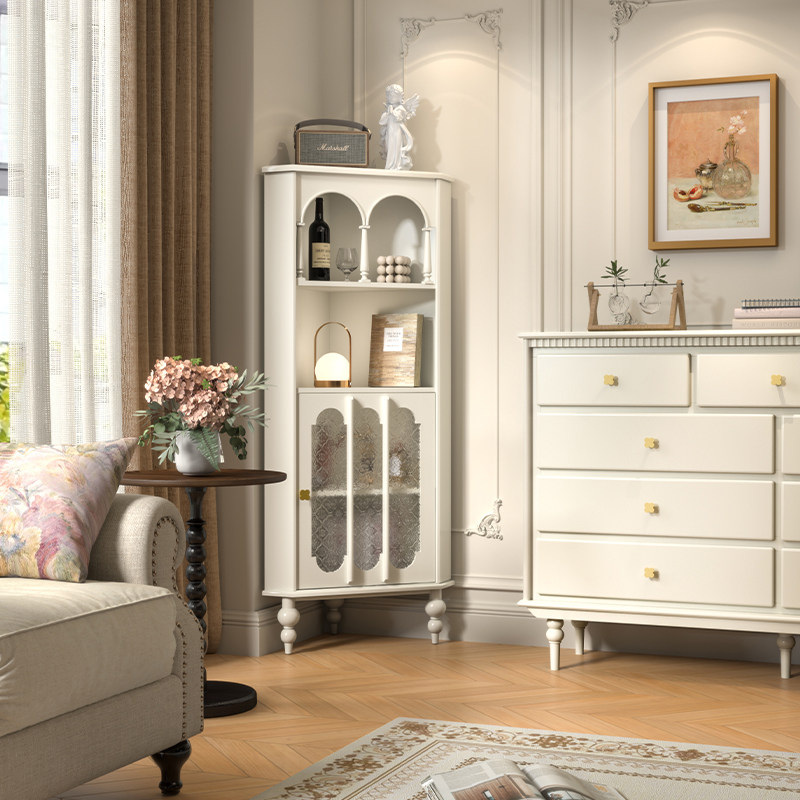 中古法式三角柜奶白色扇形客厅餐厅拐角一体靠墙小尺寸转角收纳柜,住宅家具,角柜,淘宝优惠券,粉丝福利购,淘宝优惠卷