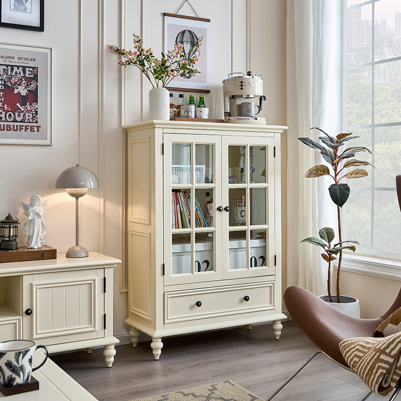 美式奶油风全实木酒柜