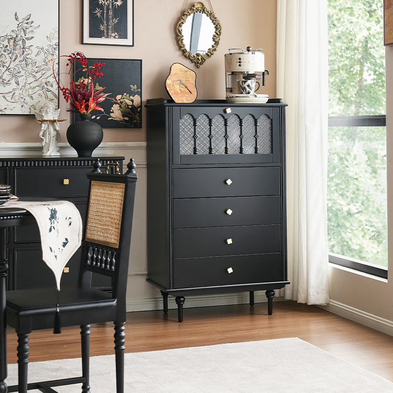 法式复古下翻门斗柜黑色中古风