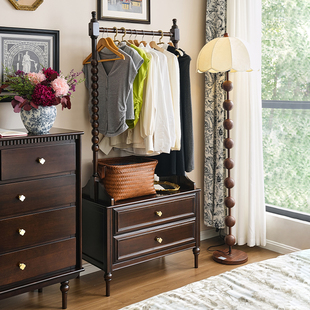 法式中古风全实木衣帽架带抽屉美式卧室床尾转角靠墙开放式挂衣架