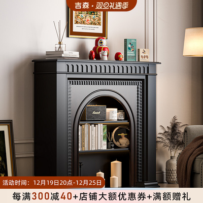 美式全实木法式黑色复古壁炉装饰C柜置物架中古边柜客厅入户玄关