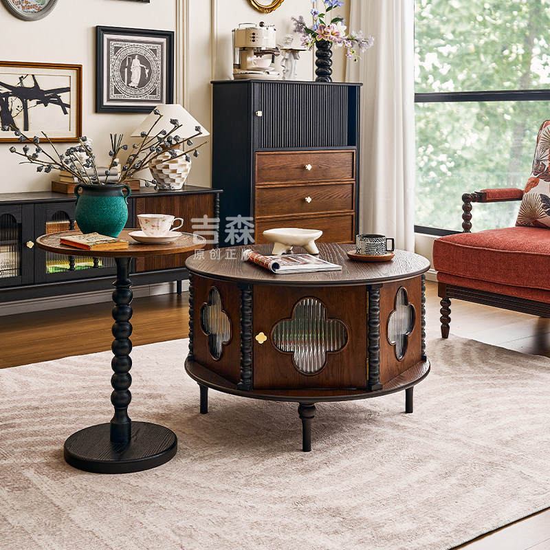 法式中古风实木圆茶几小户型客厅家用茶桌创意网红新款高端茶几桌,住宅家具,茶几,淘宝优惠券,粉丝福利购,淘宝优惠卷
