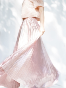 亦克阿瑟梦幻粉黛压褶大摆裙 纯半身裙 高腰高腰秋冬显瘦超长女装