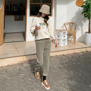 烟管裤 K46韩国女装 休闲裤 2025直筒灯芯绒秋冬女裤 松紧腰显瘦 新款