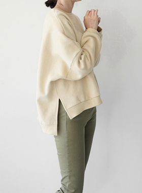 T154韩国女装新款2025简约宽松开叉加绒套头秋冬女卫衣加绒保暖