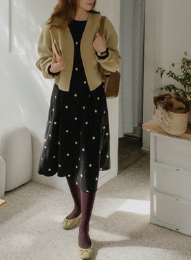 D47韩国女装羊绒双面毛呢无扣短款V领简约长袖外套handmade