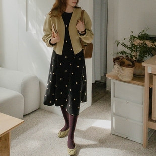 D47韩国女装羊绒双面毛呢无扣短款V领简约长袖外套handmade