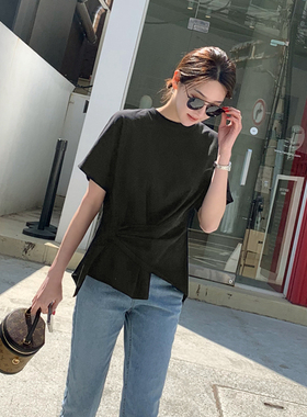 T184韩国女装新品2025设计感纯棉简约夏女短袖T恤圆领套头显瘦