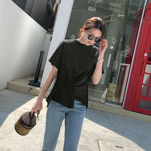 T恤圆领套头显瘦 2025设计感纯棉简约夏女短袖 T184韩国女装 新品