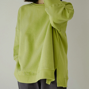 T272韩国女装 显瘦多巴胺 简约宽松圆领套头秋冬女卫衣七分袖