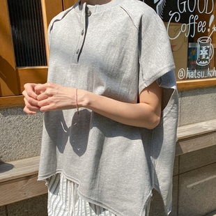 T331 设计感休闲宽松落肩圆领套头纯棉卫衣女T恤夏季 韩国女装 新品