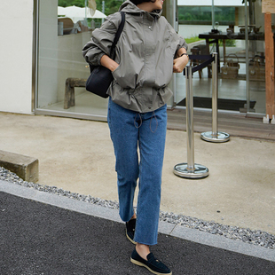 F36韩国女装 女风衣外套显瘦纯色 拉链连帽轻防水防晒挡风秋冬长袖