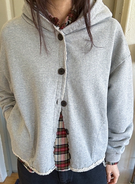 好品质韩国女春秋连帽纯棉长袖开衫卫衣简约休闲T327