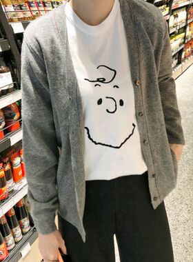 M52韩国女装新款2025简约美丽诺羊毛长袖V领春秋女毛衣开衫薄外套