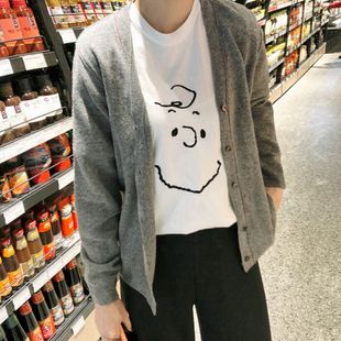 V领春秋女毛衣开衫 2025简约美丽诺羊毛长袖 薄外套 新款 M52韩国女装