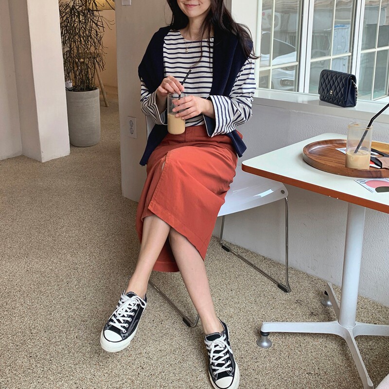 宽松法式条纹纯棉九分袖女款T恤