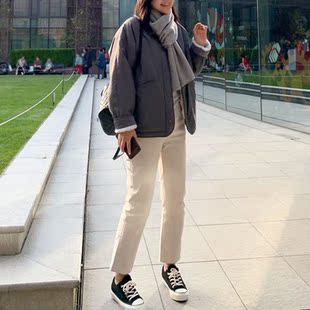 韩国女装新羊羔绒内里保暖宽松秋冬女长袖棉服外套防泼水风衣D34